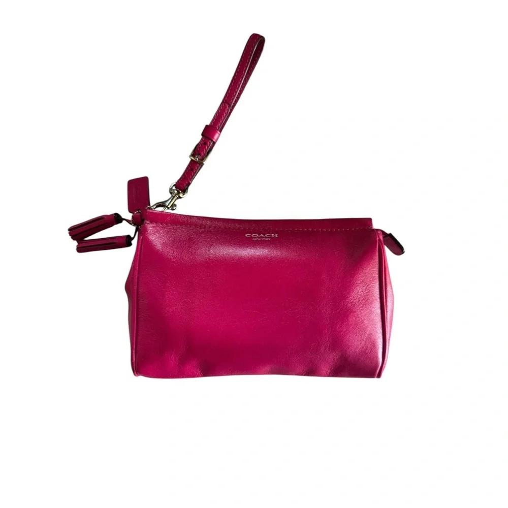 COACH Legacy Hot Pink Leather Wristlet with Silver Hardware